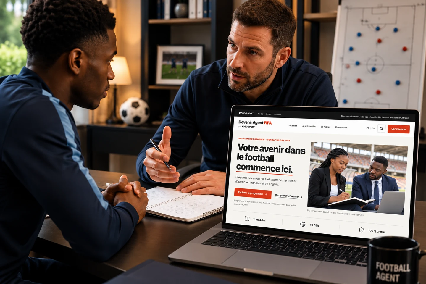 Illustration: the redesigned Devenir Agent FIFA website displayed on a computer.