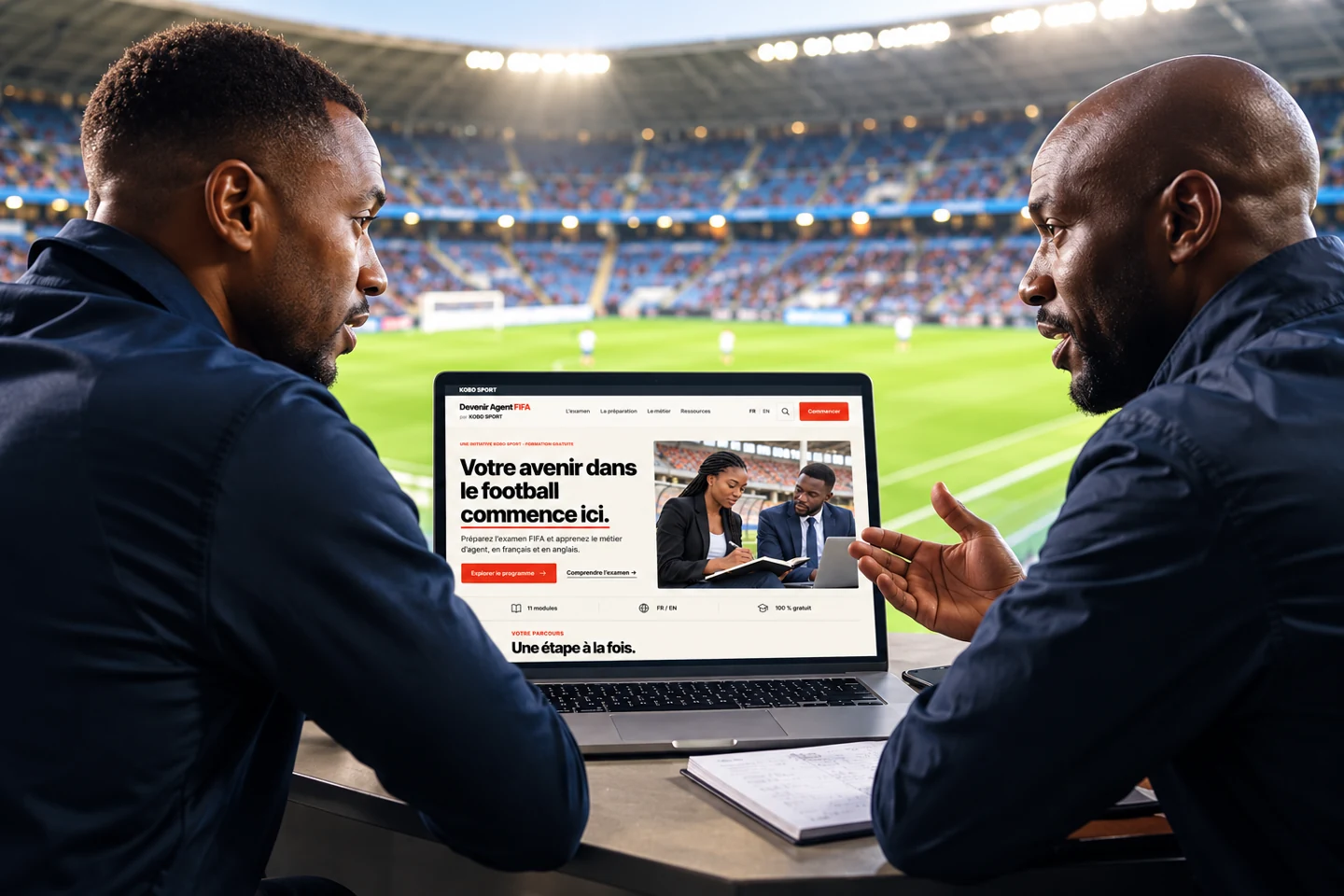 Illustration: the redesigned Devenir Agent FIFA website displayed on a computer.